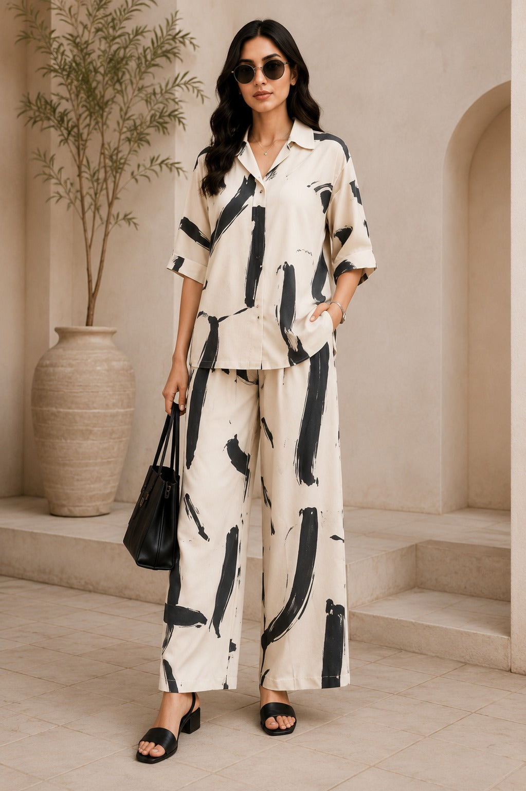 Abstract Modern Print Shirt & Trousers Set