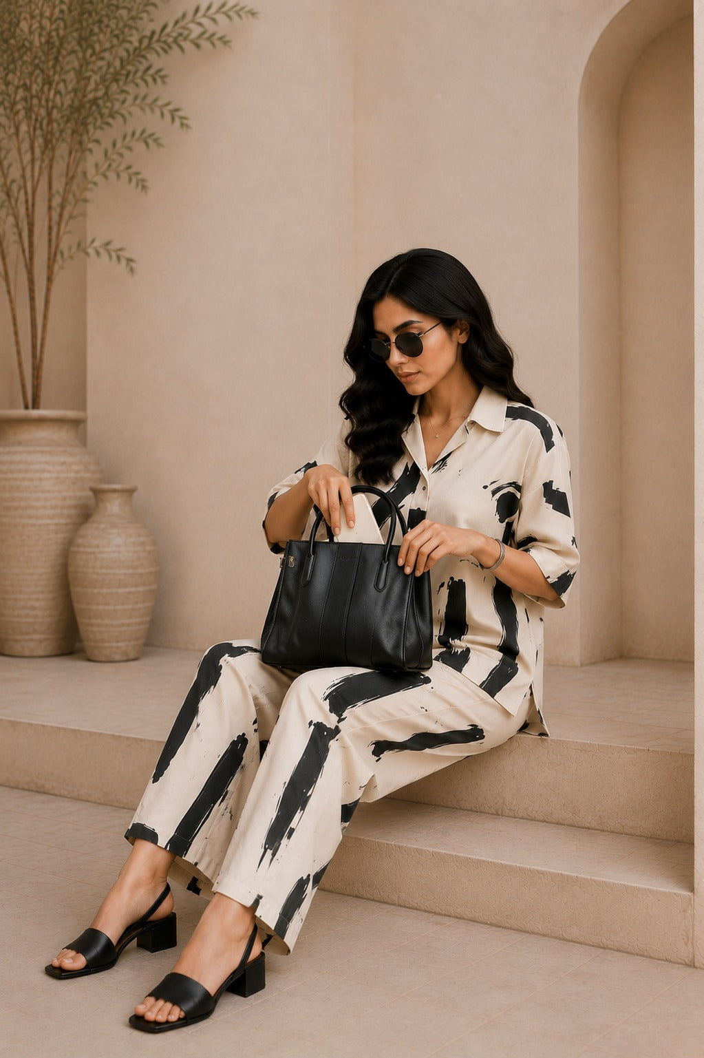 Abstract Modern Print Shirt & Trousers Set
