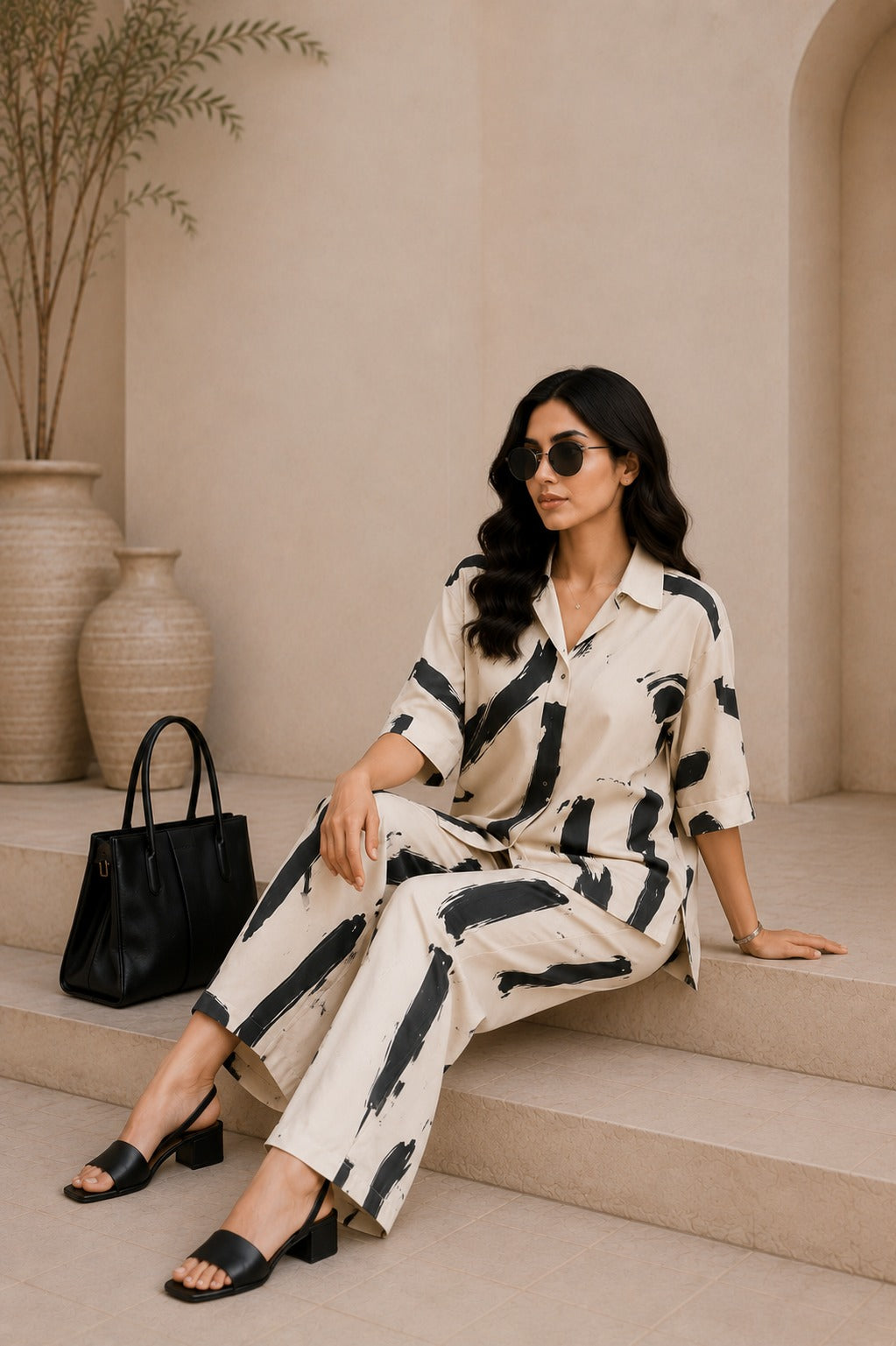Abstract Modern Print Shirt & Trousers Set