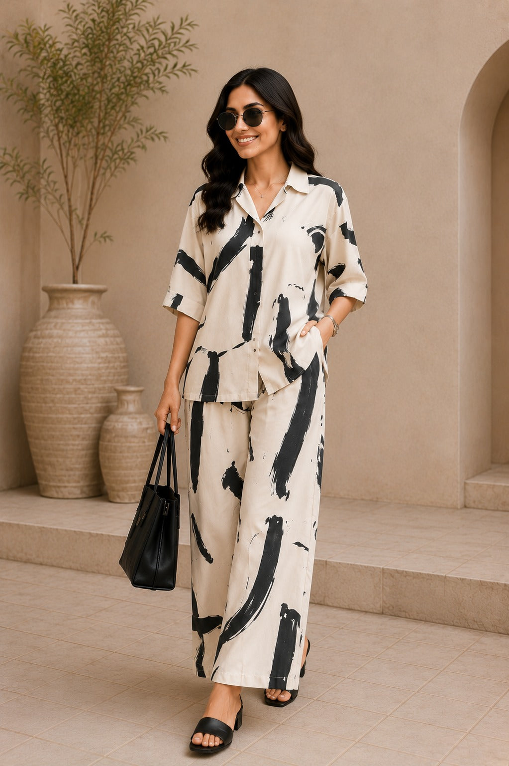 Abstract Modern Print Shirt & Trousers Set