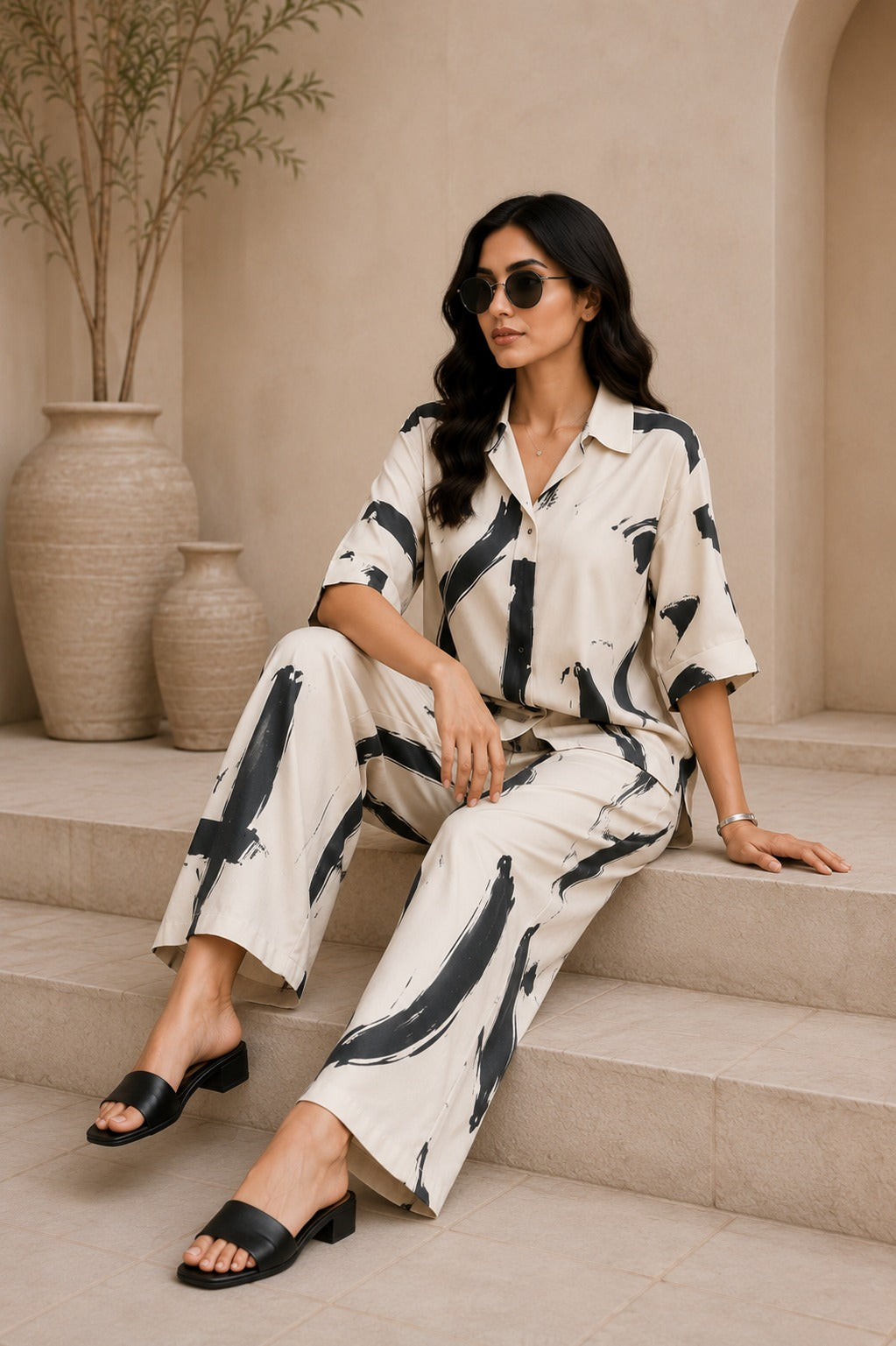 Abstract Modern Print Shirt & Trousers Set