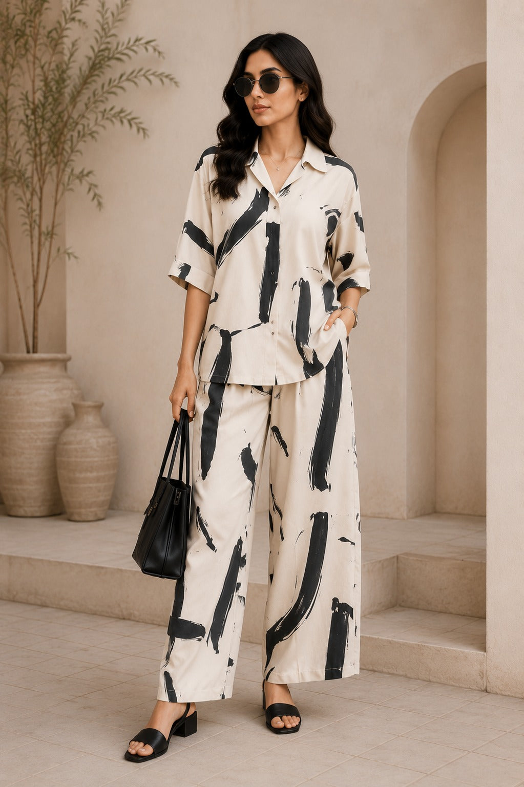 Abstract Modern Print Shirt & Trousers Set