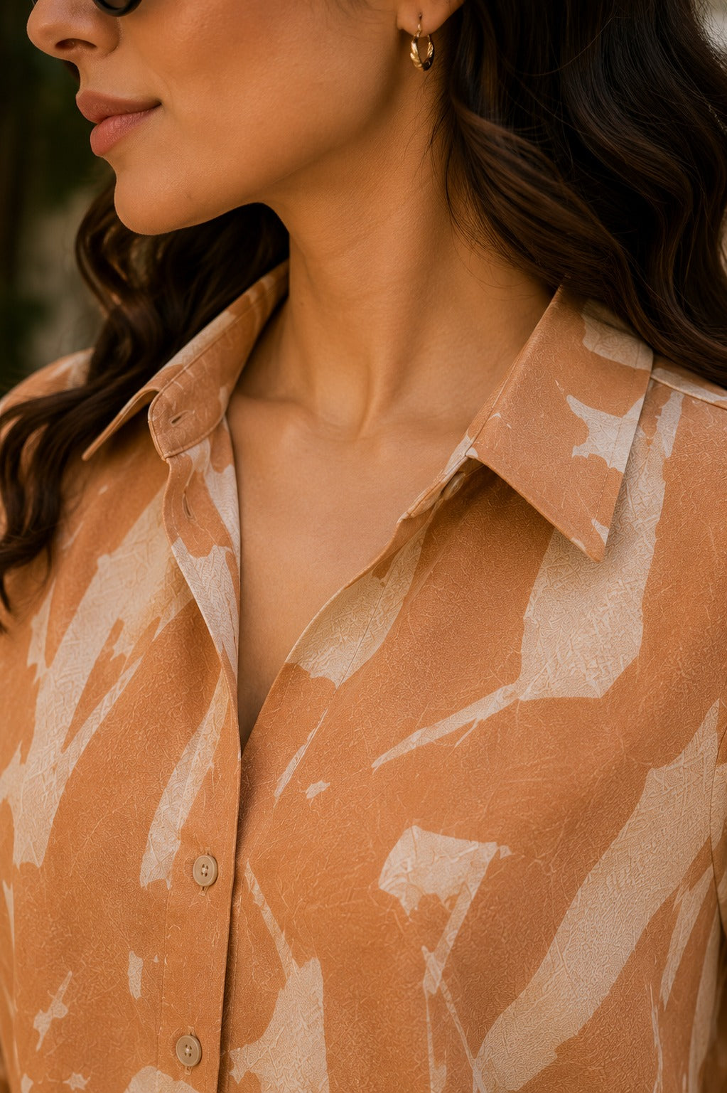 Women Beige Abstract Print Shirt & Wide-Leg Co-Ord Set