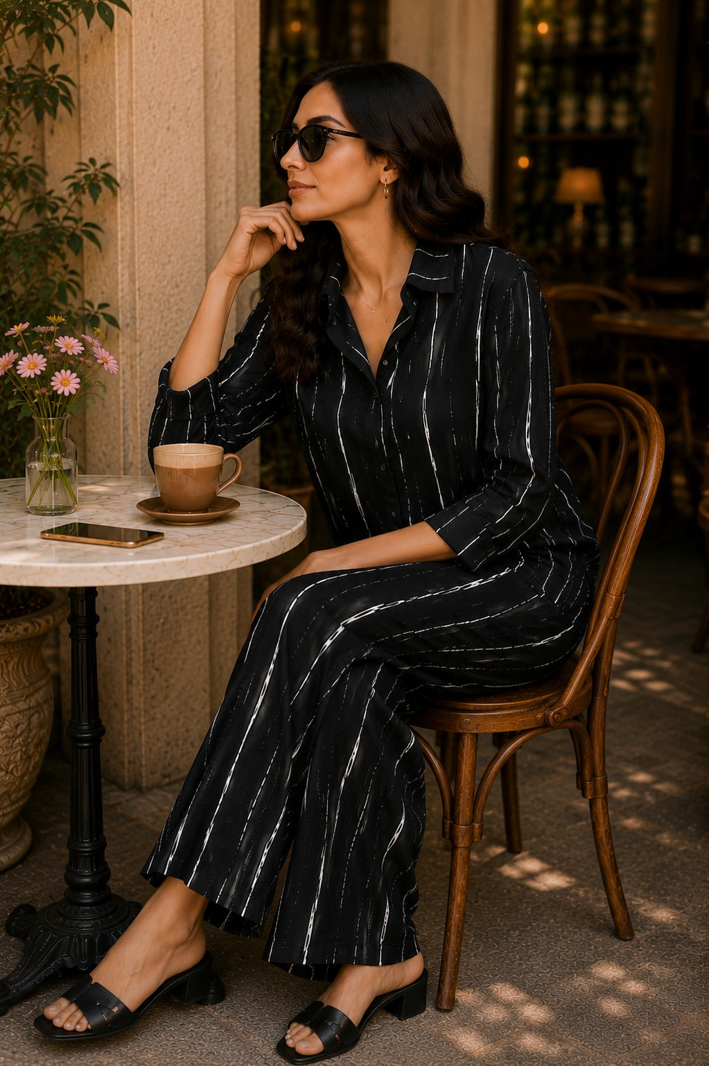 Elegant Noir Wide-Leg Co-Ord Set
