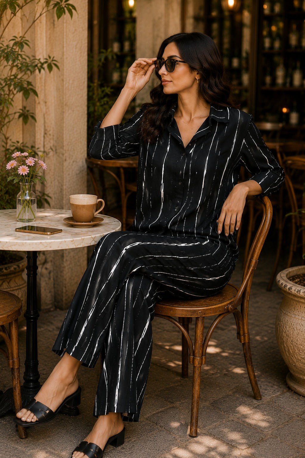 Elegant Noir Wide-Leg Co-Ord Set