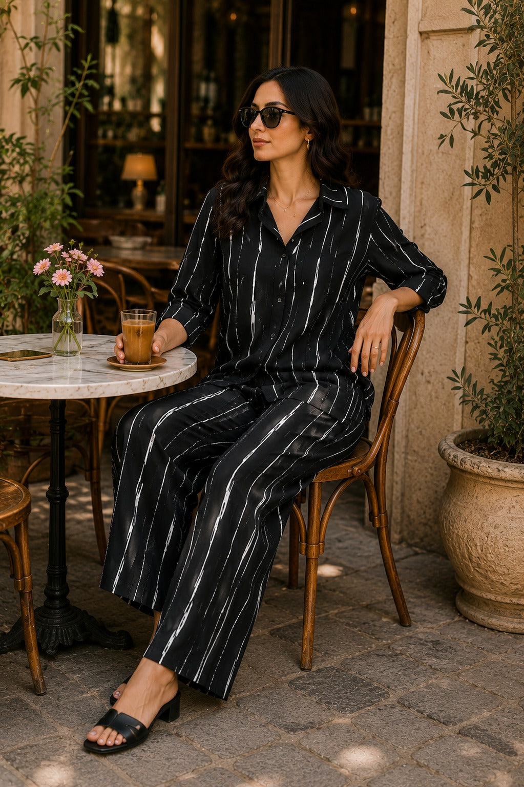 Elegant Noir Wide-Leg Co-Ord Set