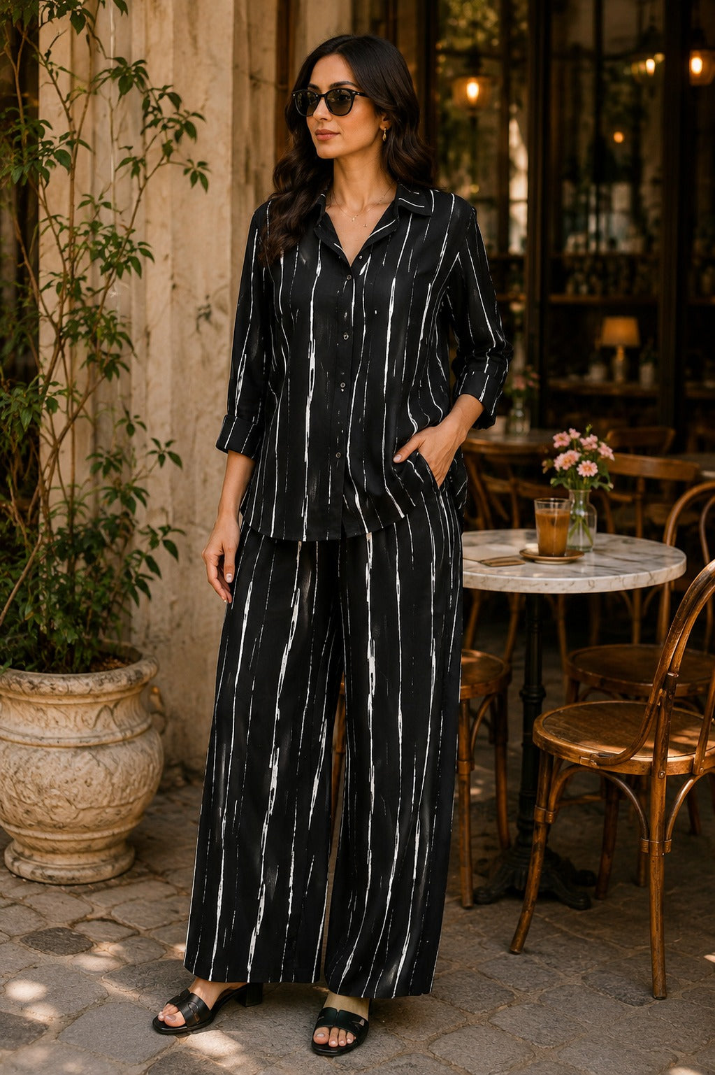 Elegant Noir Wide-Leg Co-Ord Set