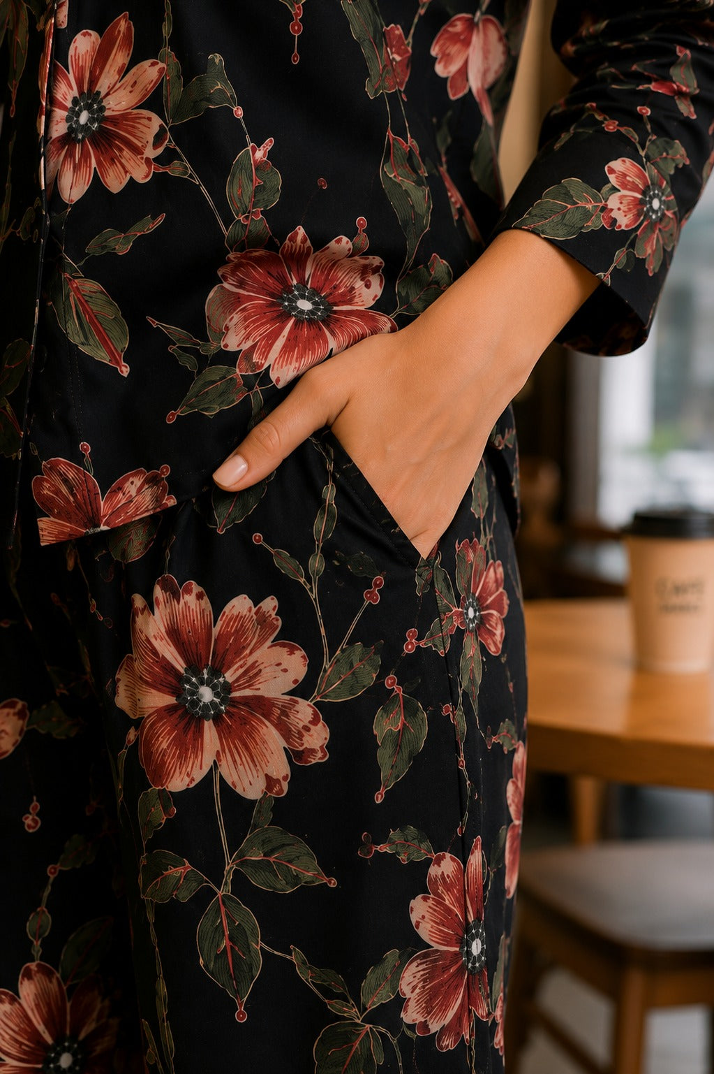 Black Garden Floral Shirt & Palazzo Co-Ord Set