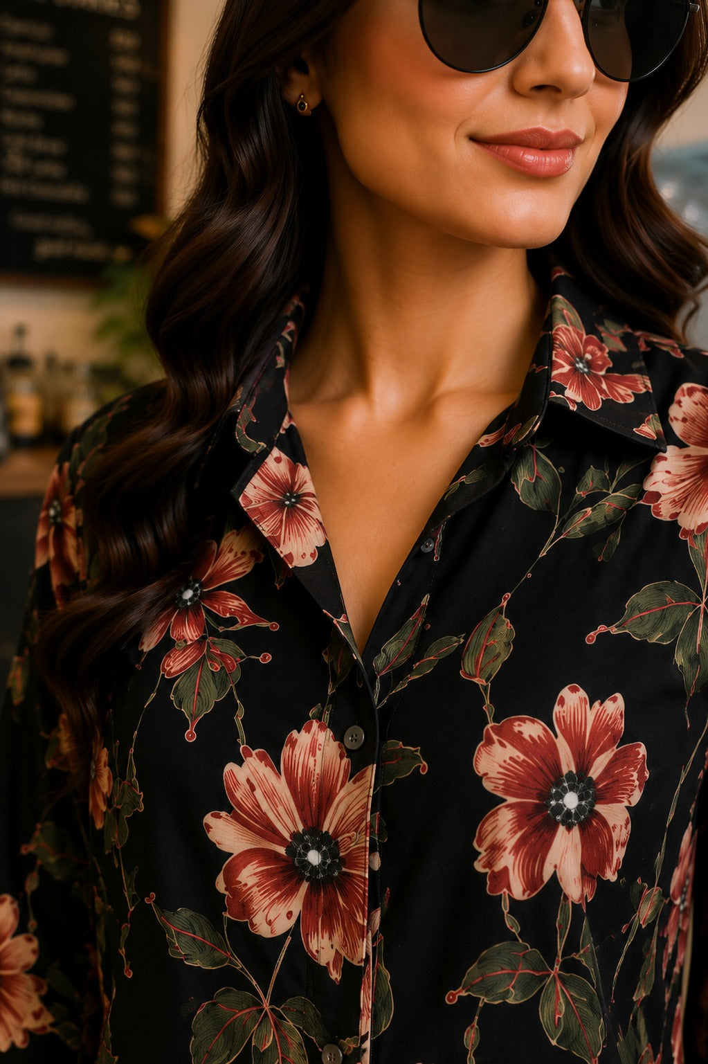 Black Garden Floral Shirt & Palazzo Co-Ord Set