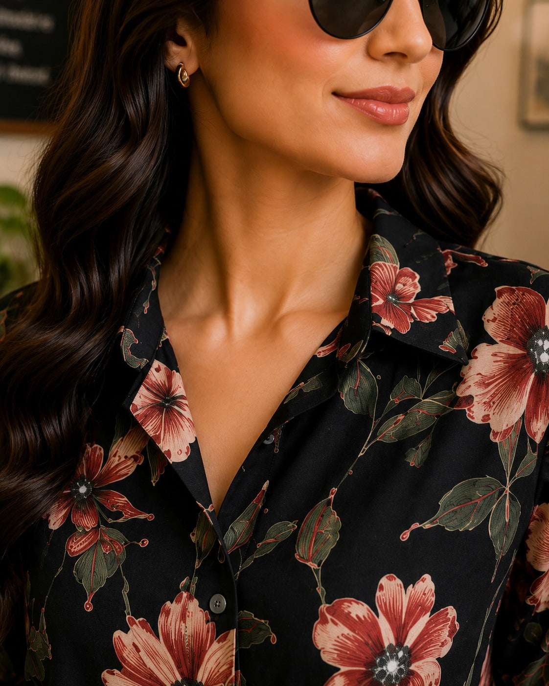 Black Garden Floral Shirt & Palazzo Co-Ord Set
