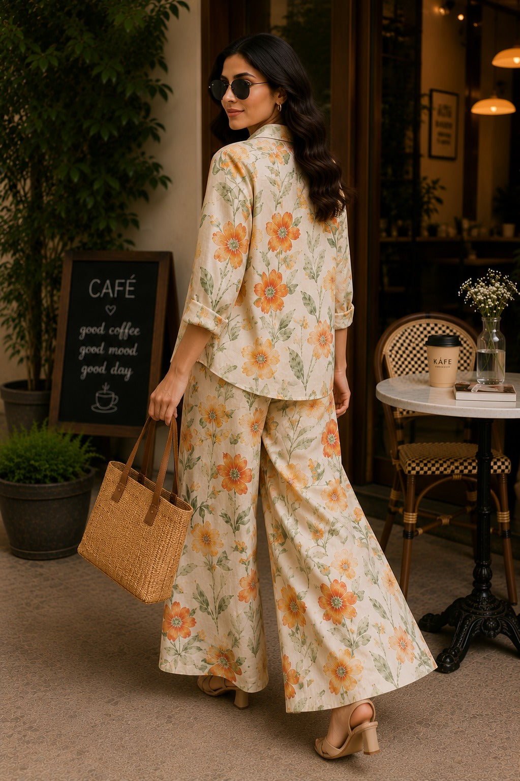 Sunset Bloom Floral Shirt & Palazzo Co-Ord Set