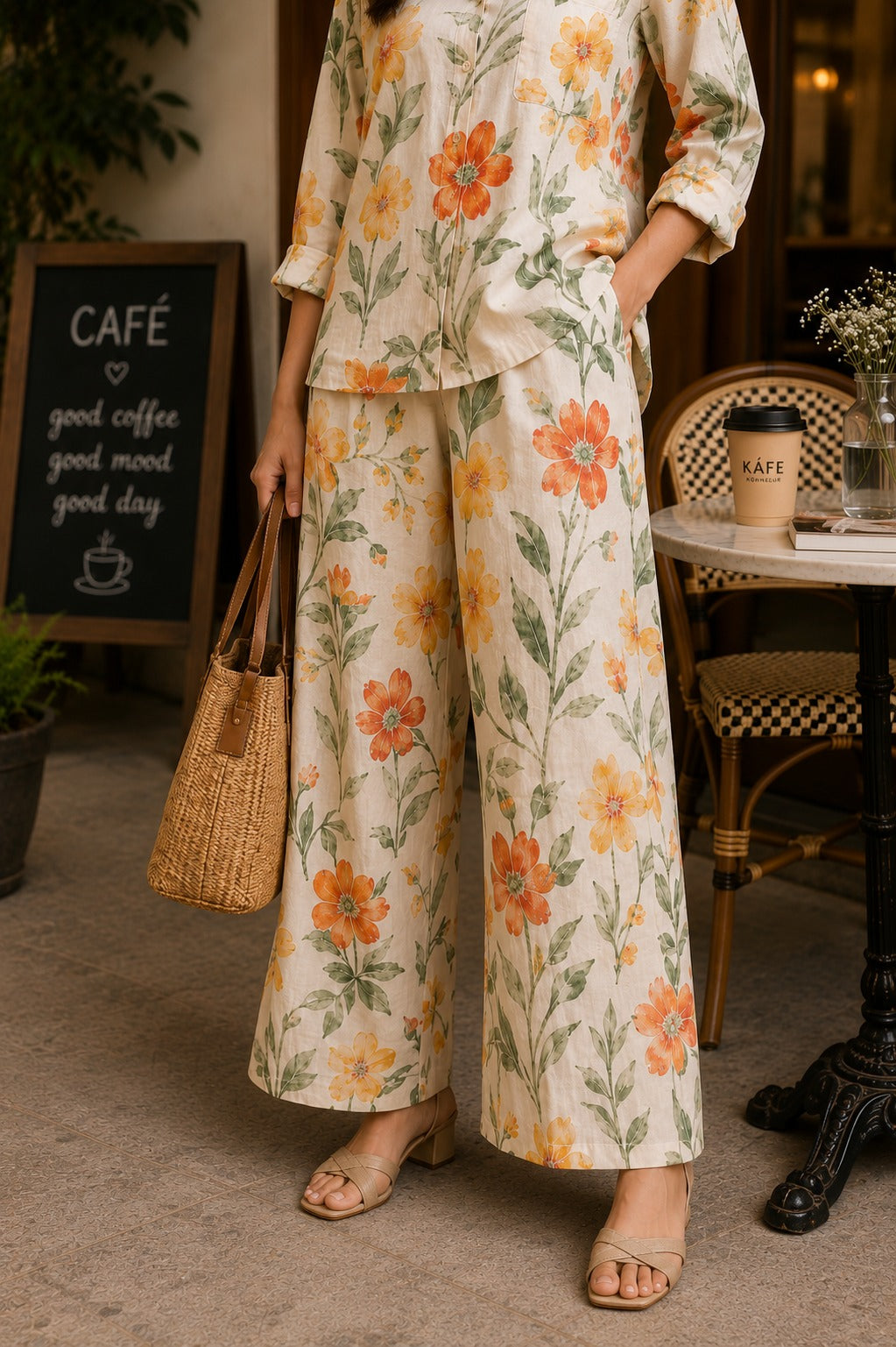 Sunset Bloom Floral Shirt & Palazzo Co-Ord Set