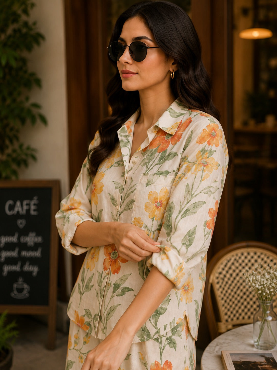 Sunset Bloom Floral Shirt & Palazzo Co-Ord Set