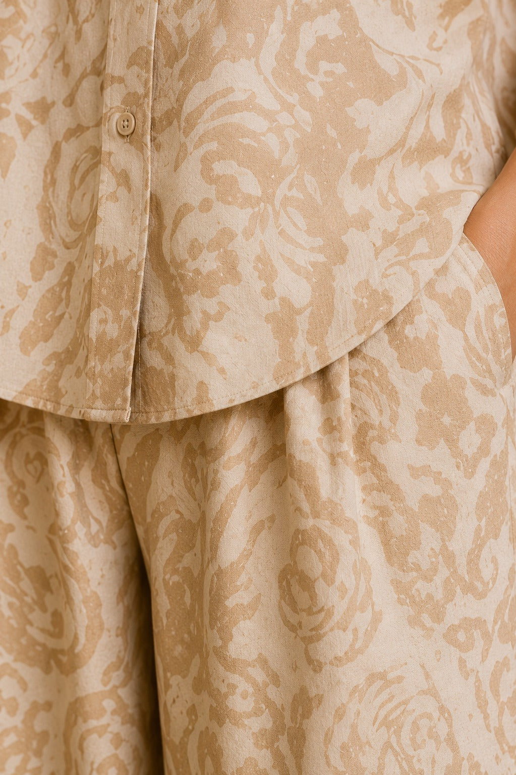 Minimal Beige Printed Shirt & Palazzo Co-Ord Set