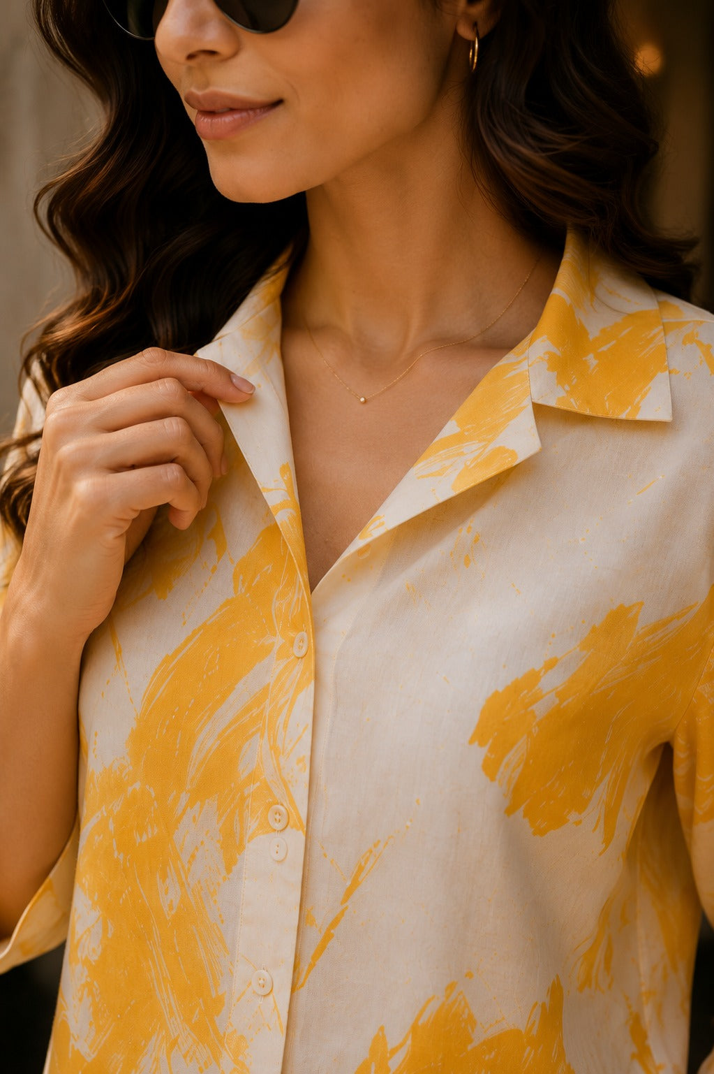 Women Mustard & Cream Printed Shirt with Wide-Leg Palazzo Co-ord Set