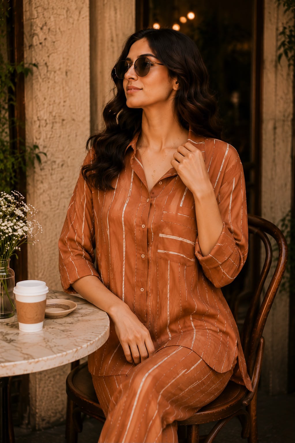 Earthy Brown Stripe Co-Ord Set for Women