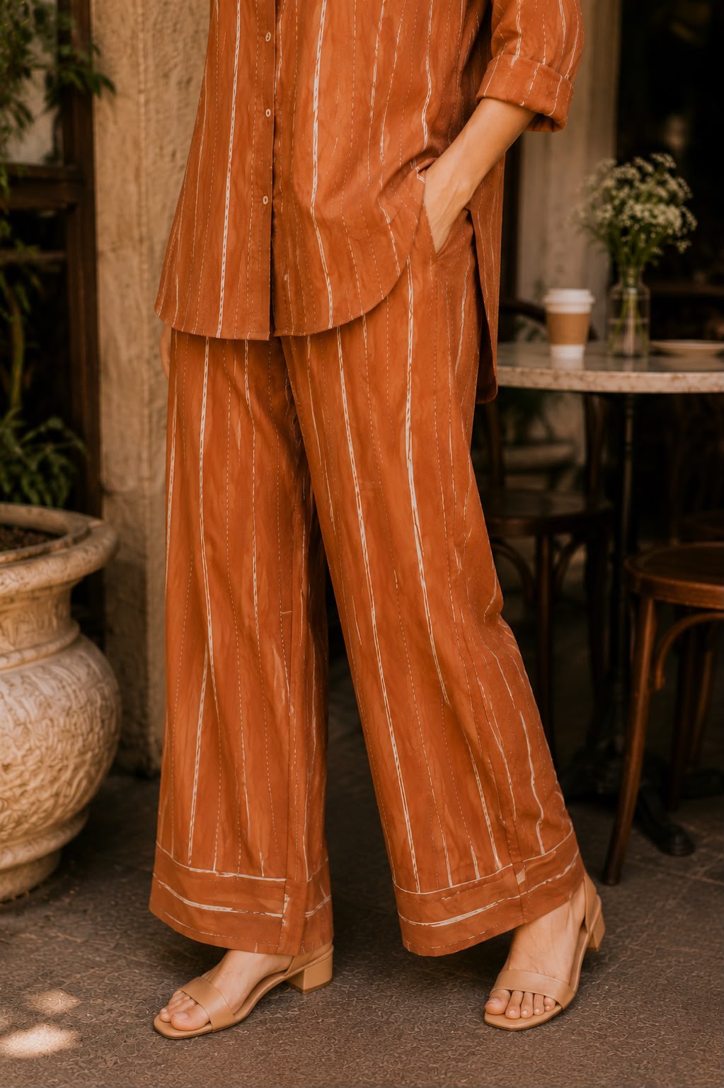 Earthy Brown Stripe Co-Ord Set for Women