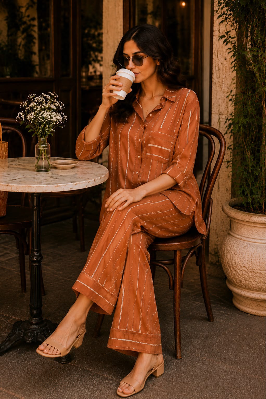 Earthy Brown Stripe Co-Ord Set for Women