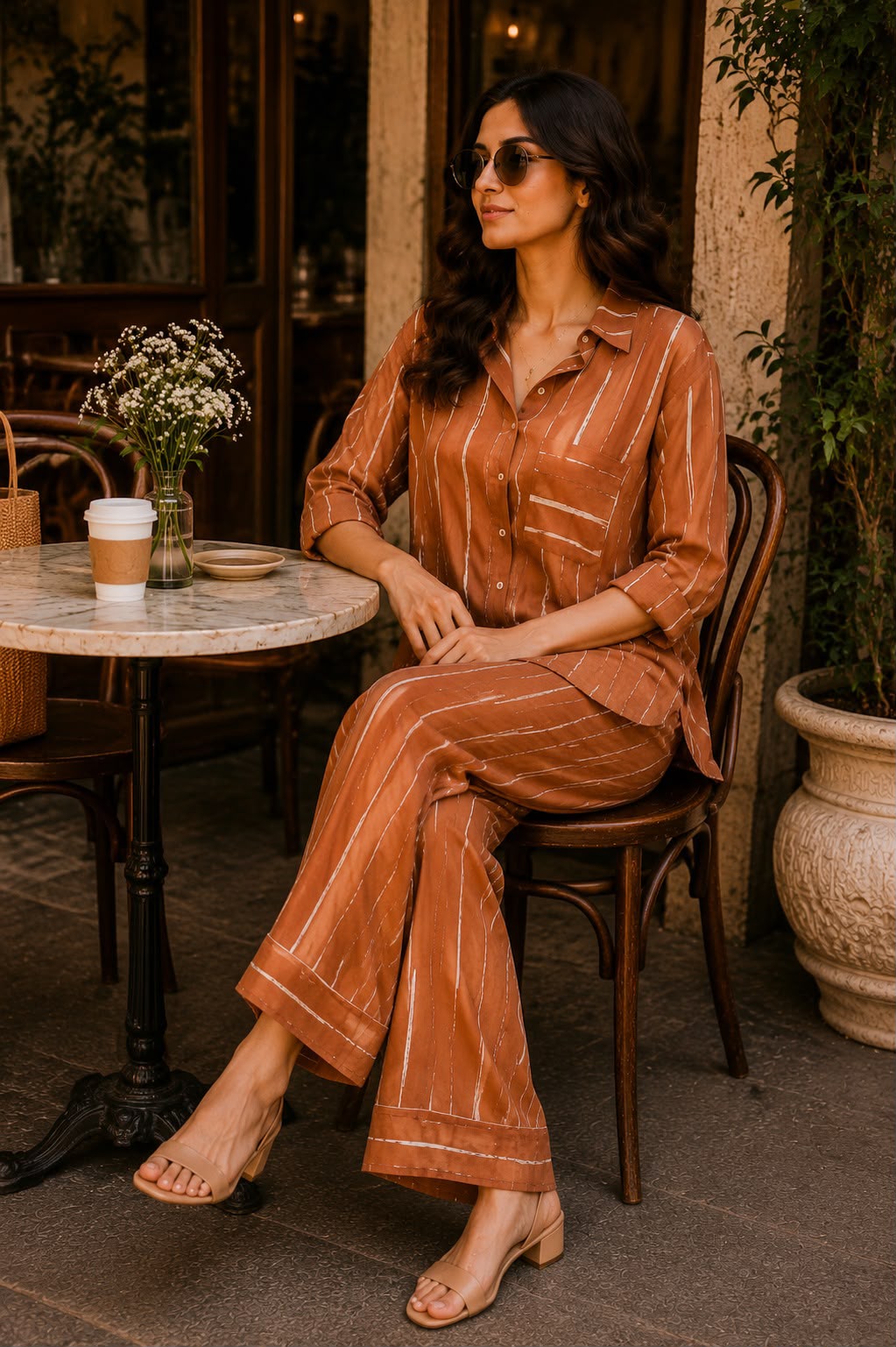 Earthy Brown Stripe Co-Ord Set for Women