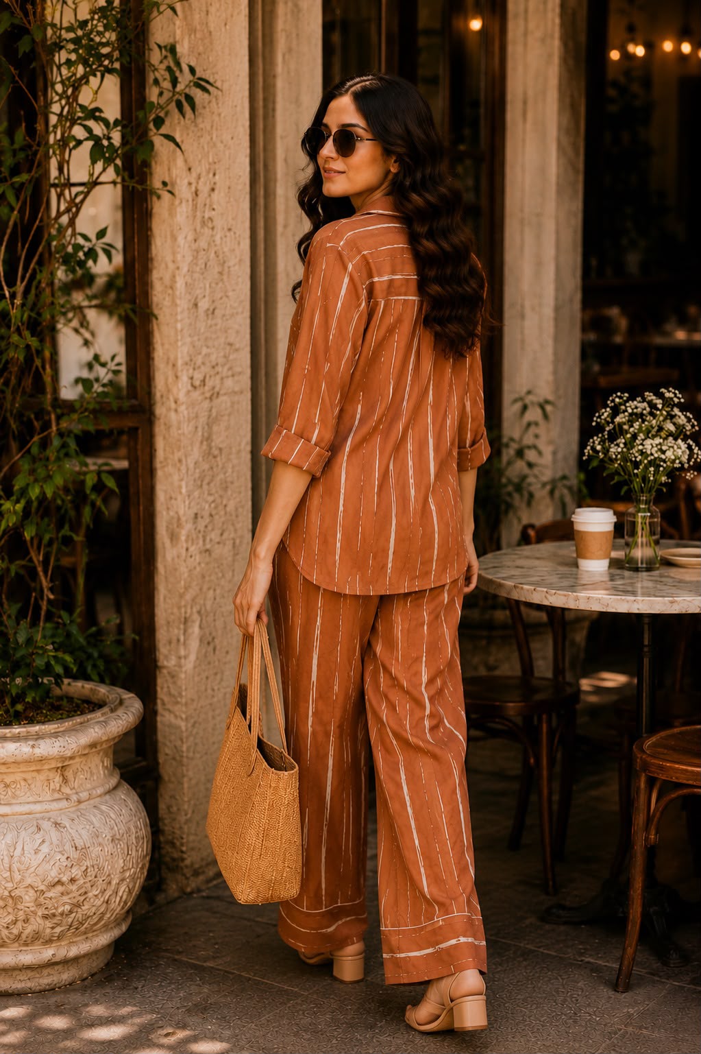 Earthy Brown Stripe Co-Ord Set for Women