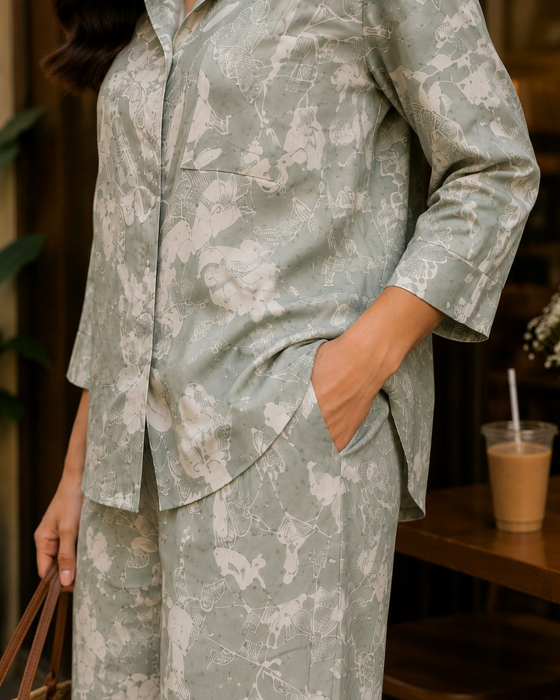 Sage Bloom Floral Shirt & Palazzo Co-Ord Set