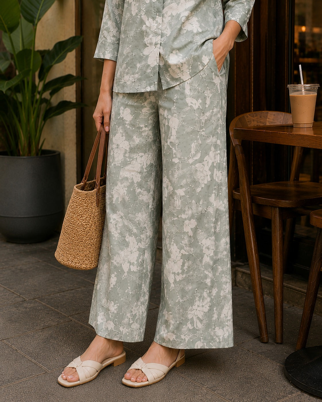 Sage Bloom Floral Shirt & Palazzo Co-Ord Set