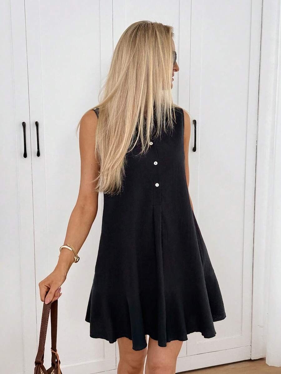 Classic Black Sleeveless Shirt Dress