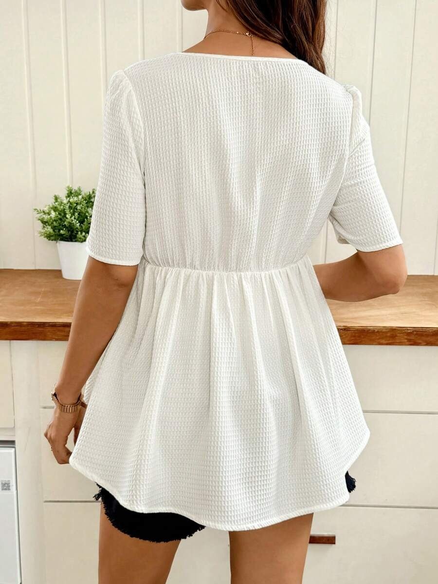 White Square Neck Peplum Top