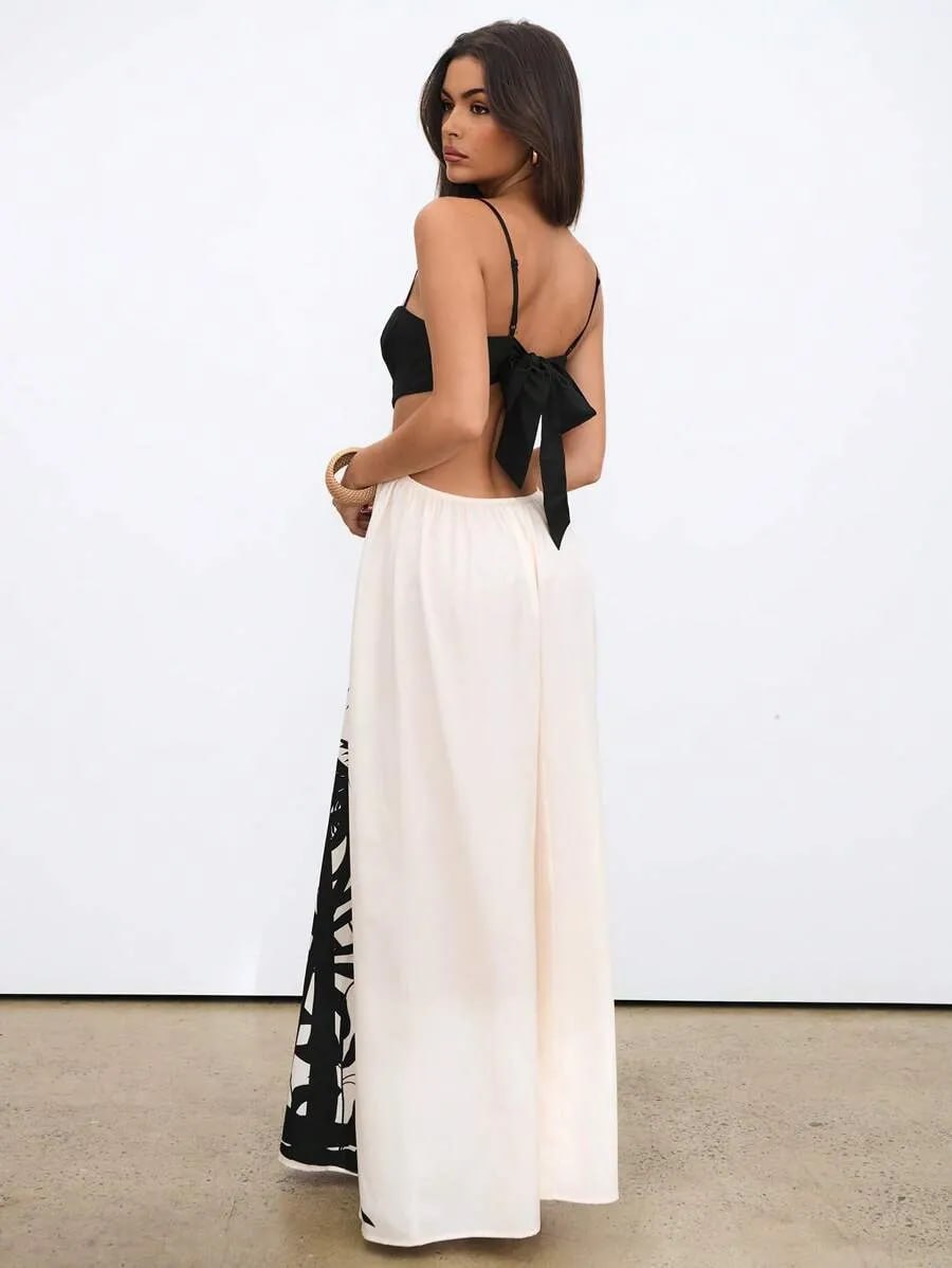 beachwear style black & white halterneck long dress