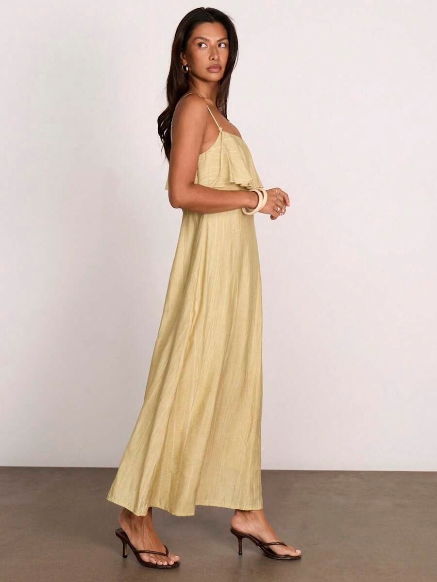 Butter Yellow Ruffle Strap Midi Dress