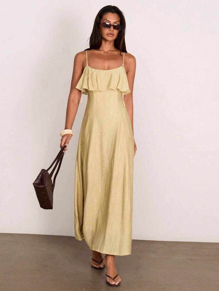 Butter Yellow Ruffle Strap Midi Dress
