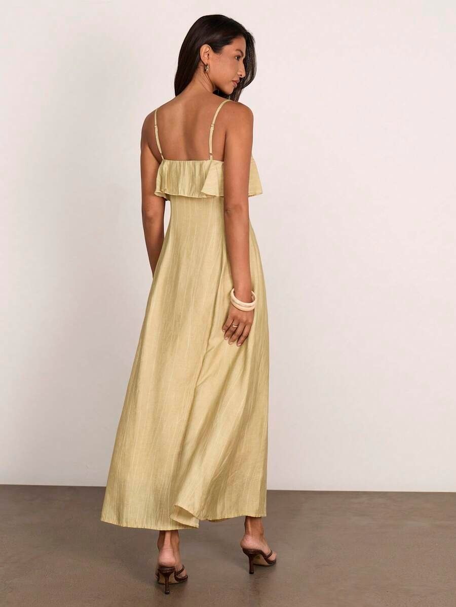 Butter Yellow Ruffle Strap Midi Dress