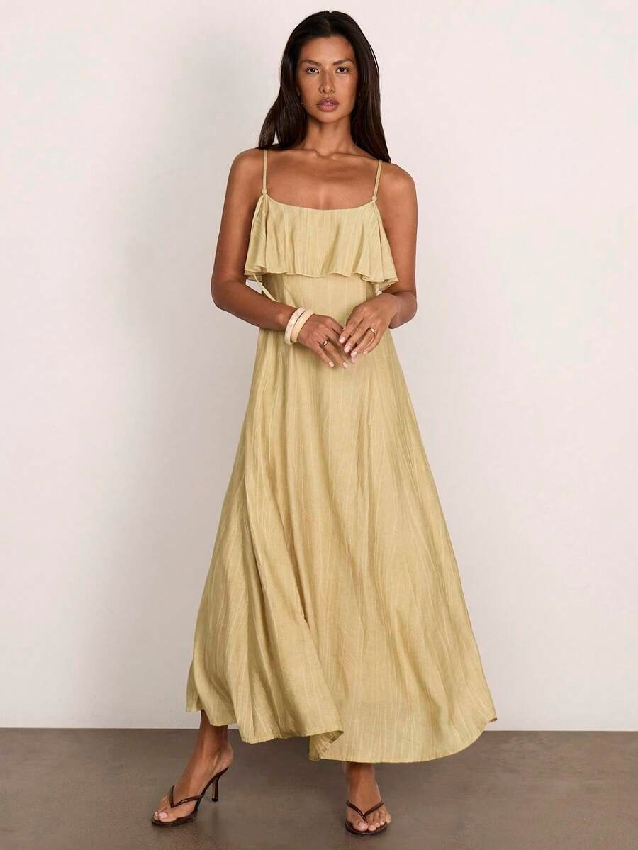 Butter Yellow Ruffle Strap Midi Dress