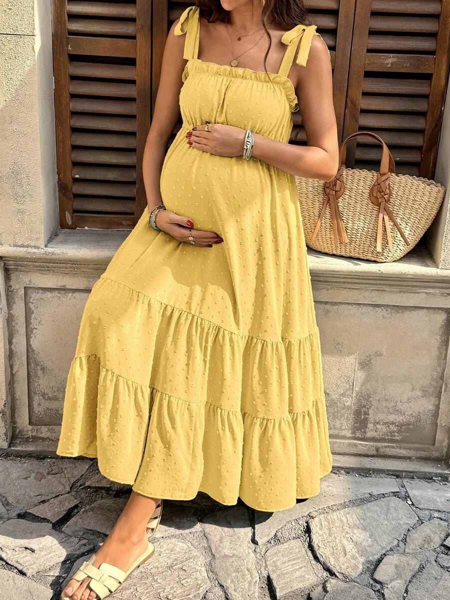 Mustard Yellow Tie Shoulder Striped Maxi Dress