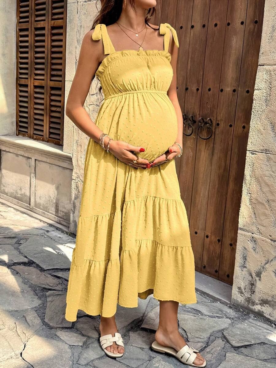 Mustard Yellow Tie Shoulder Striped Maxi Dress
