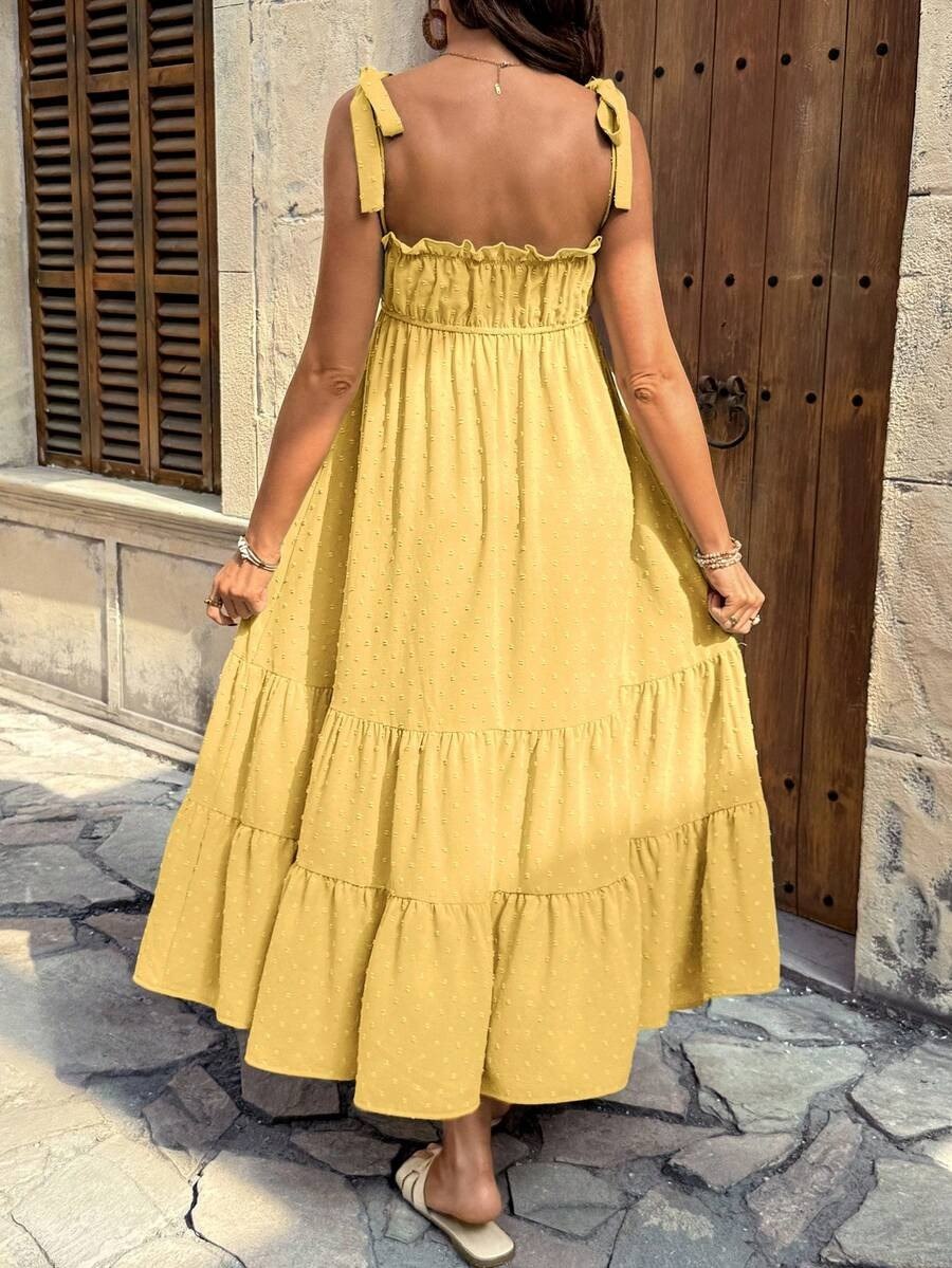 Mustard Yellow Tie Shoulder Striped Maxi Dress