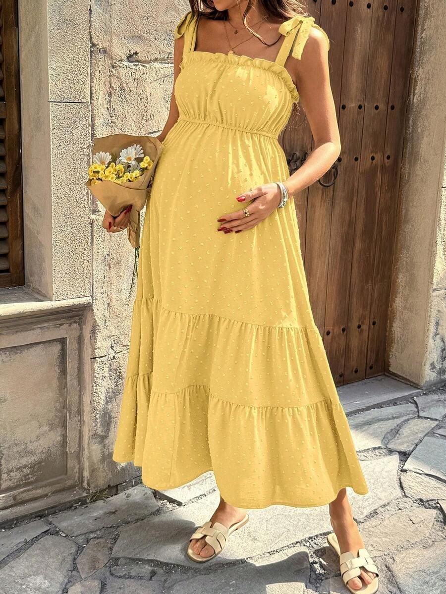 Mustard Yellow Tie Shoulder Striped Maxi Dress