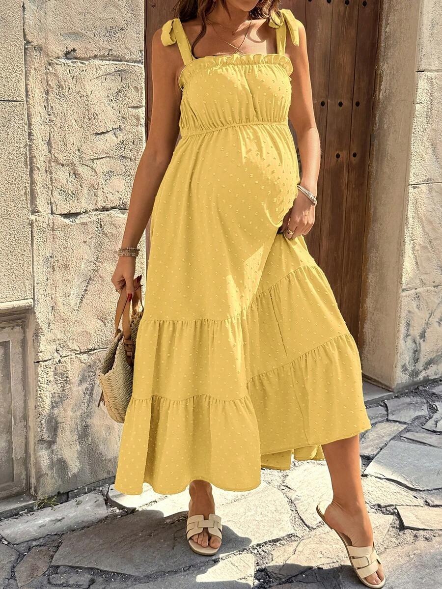 Mustard Yellow Tie Shoulder Striped Maxi Dress
