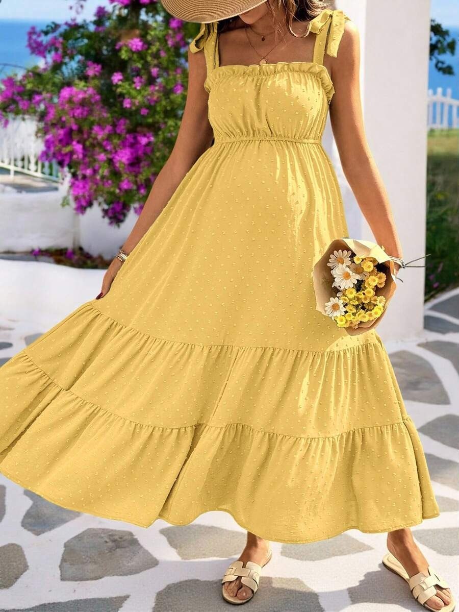 Mustard Yellow Tie Shoulder Striped Maxi Dress