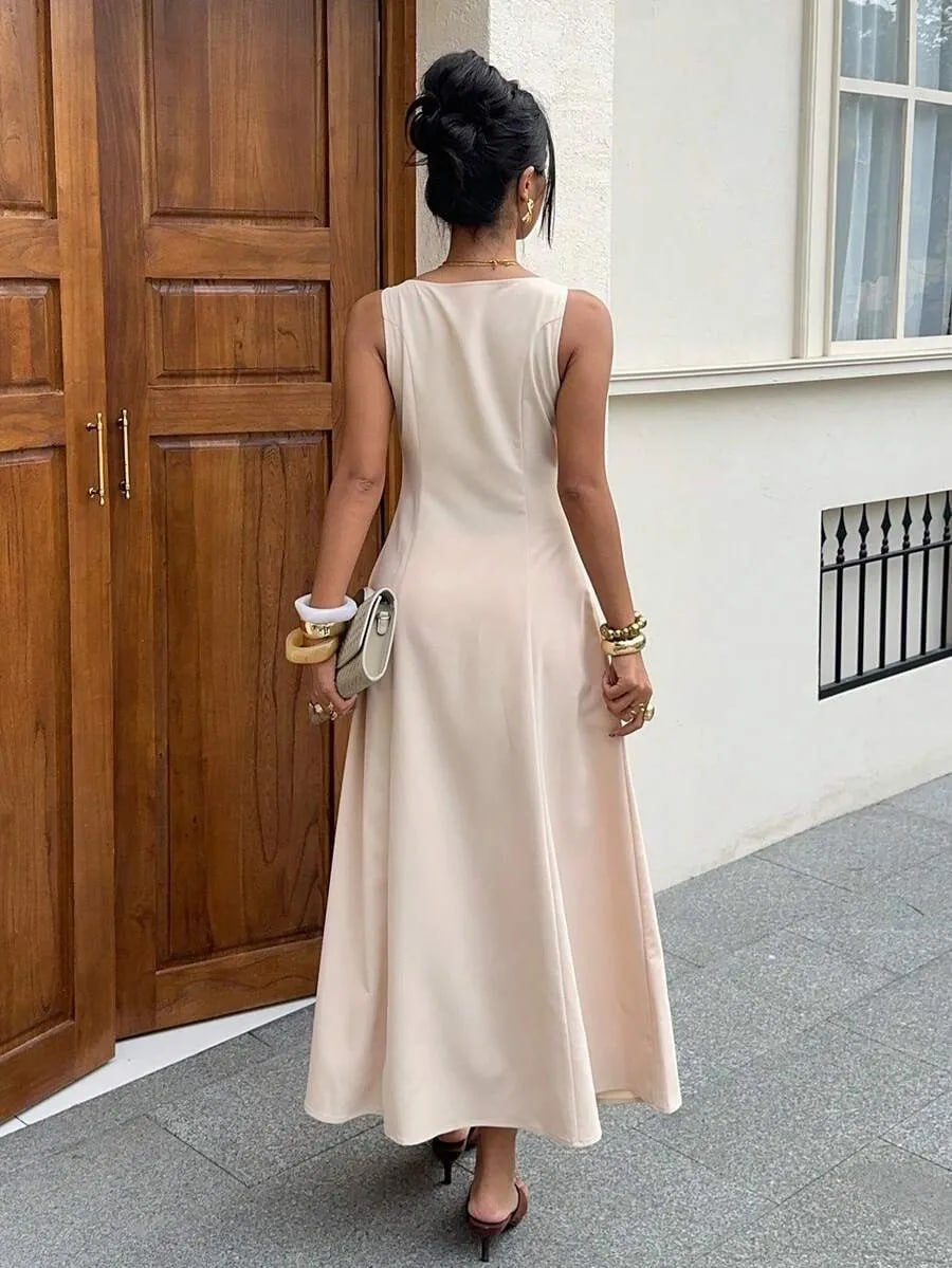 Off-White Button Front A-Line sleeveless Dress