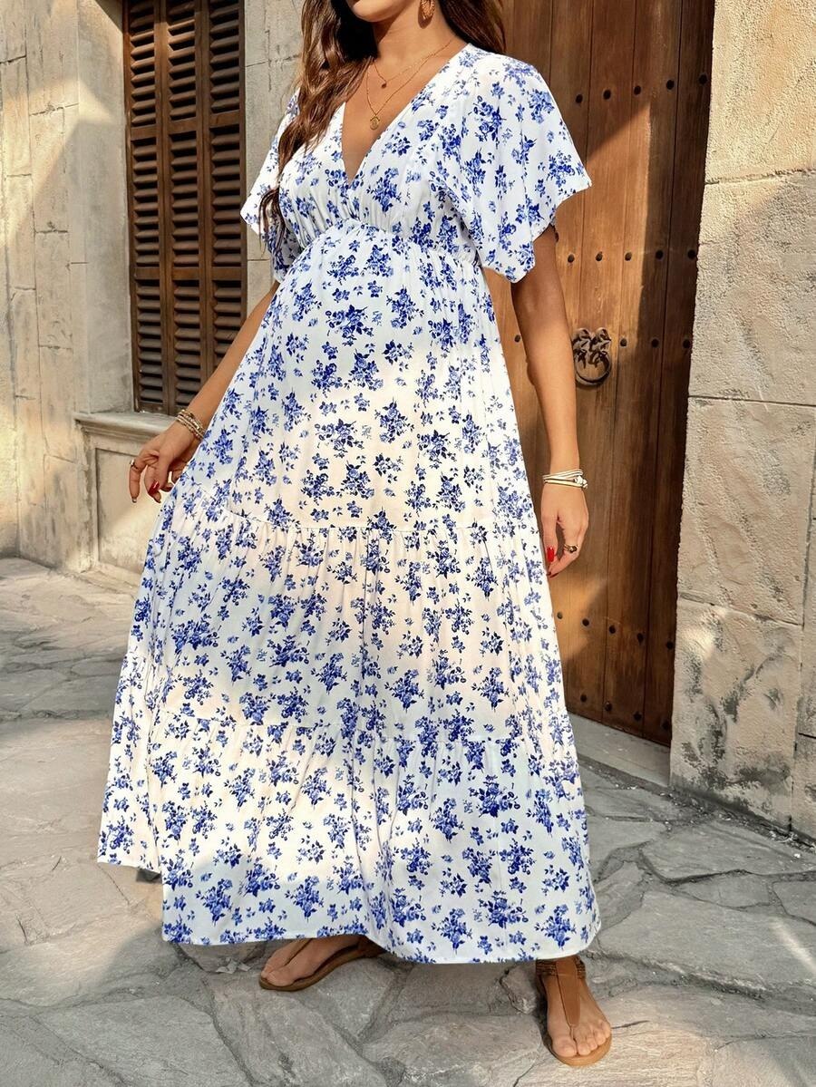 White Floral V-Neck Feeding Maxi Dress