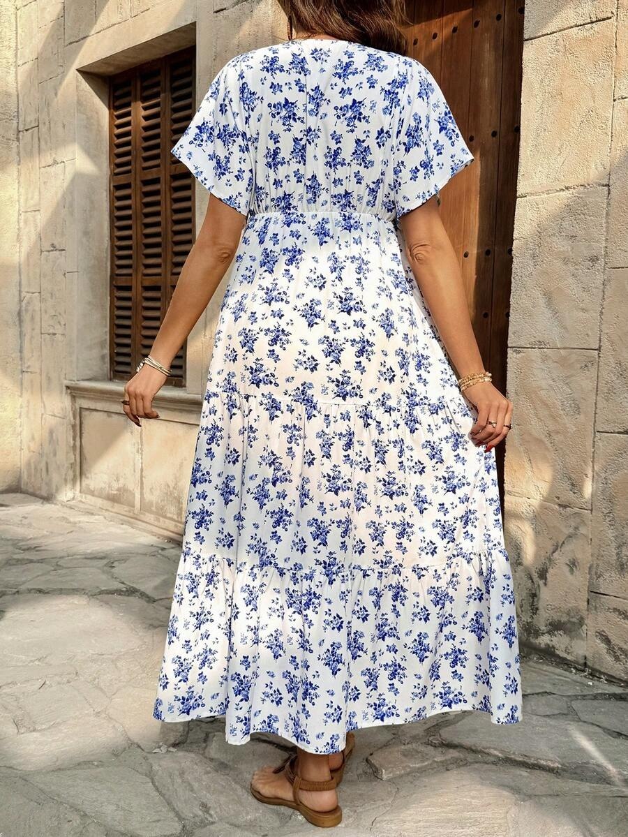 White Floral V-Neck Feeding Maxi Dress