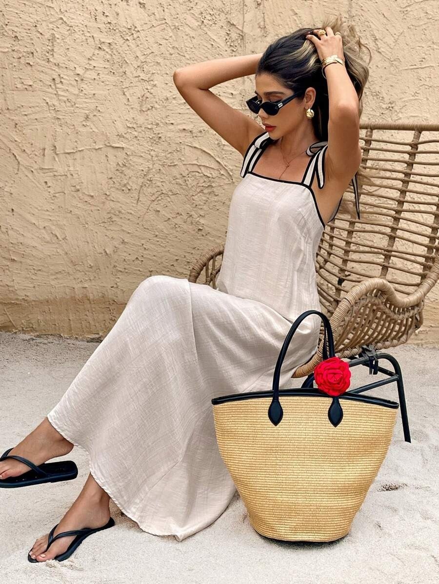 Off-White Tie Shoulder Maxi Dress
