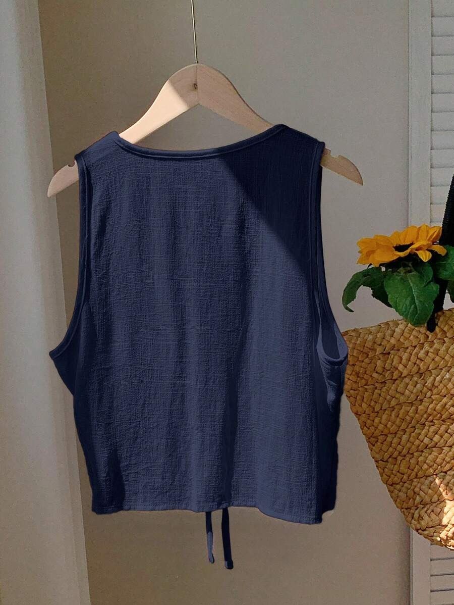 Black Tie Front Sleeveless Top