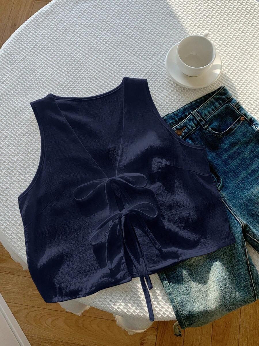 Black Tie Front Sleeveless Top