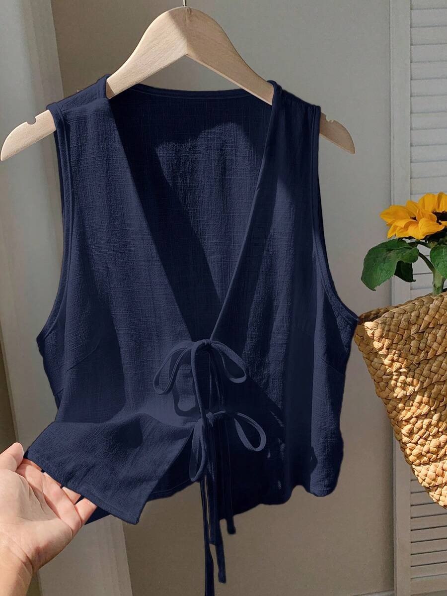 Black Tie Front Sleeveless Top