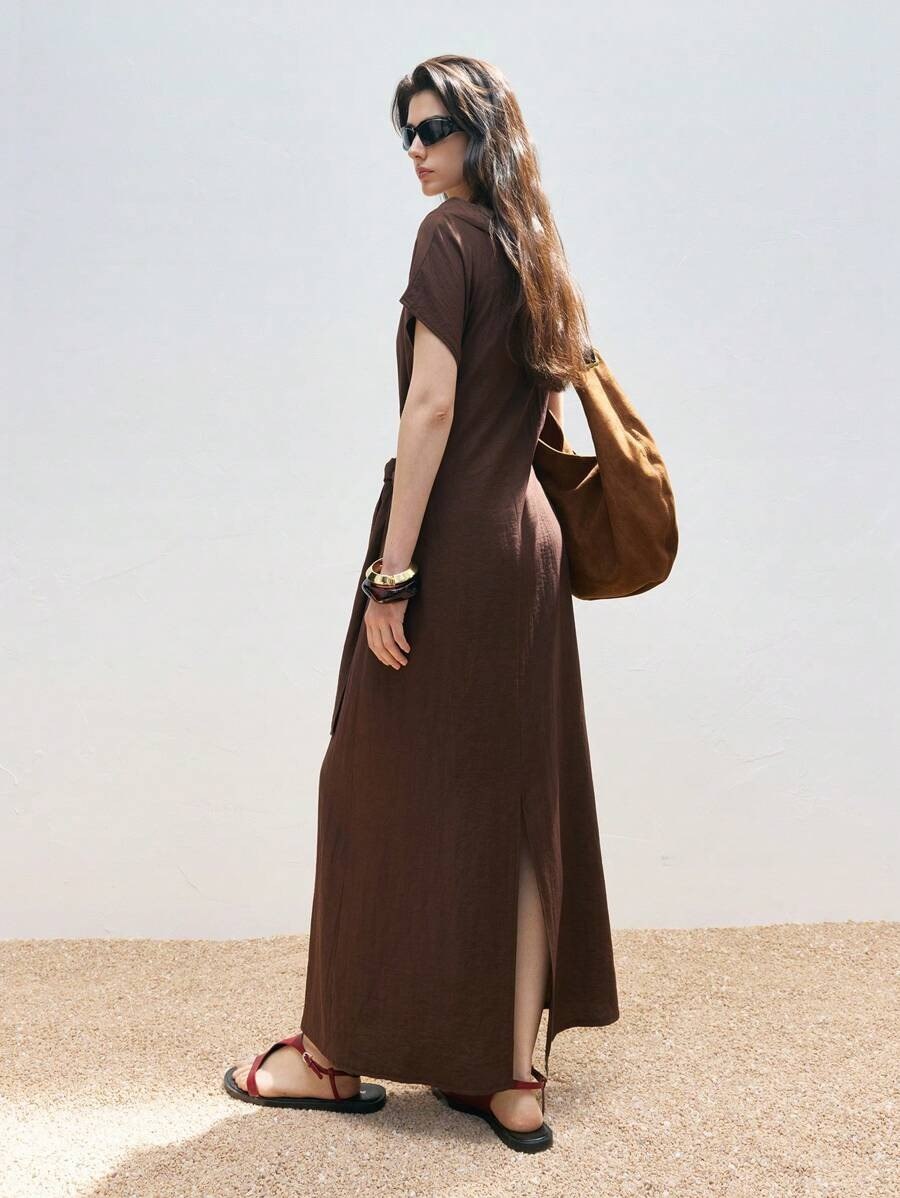 Deep Brown Aesthetic Cowl Neck Dress