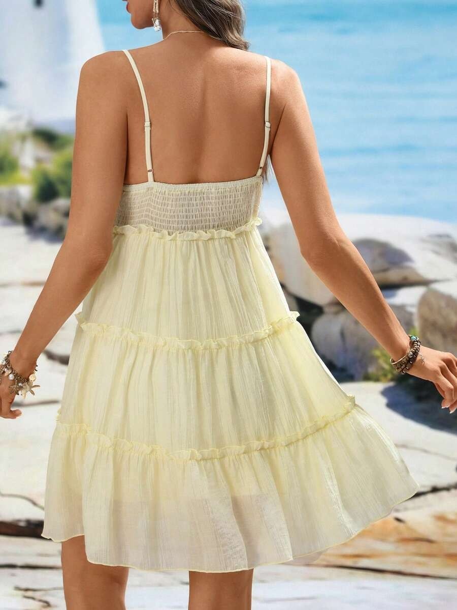 Yellow Strappy Tiered Mini Dress