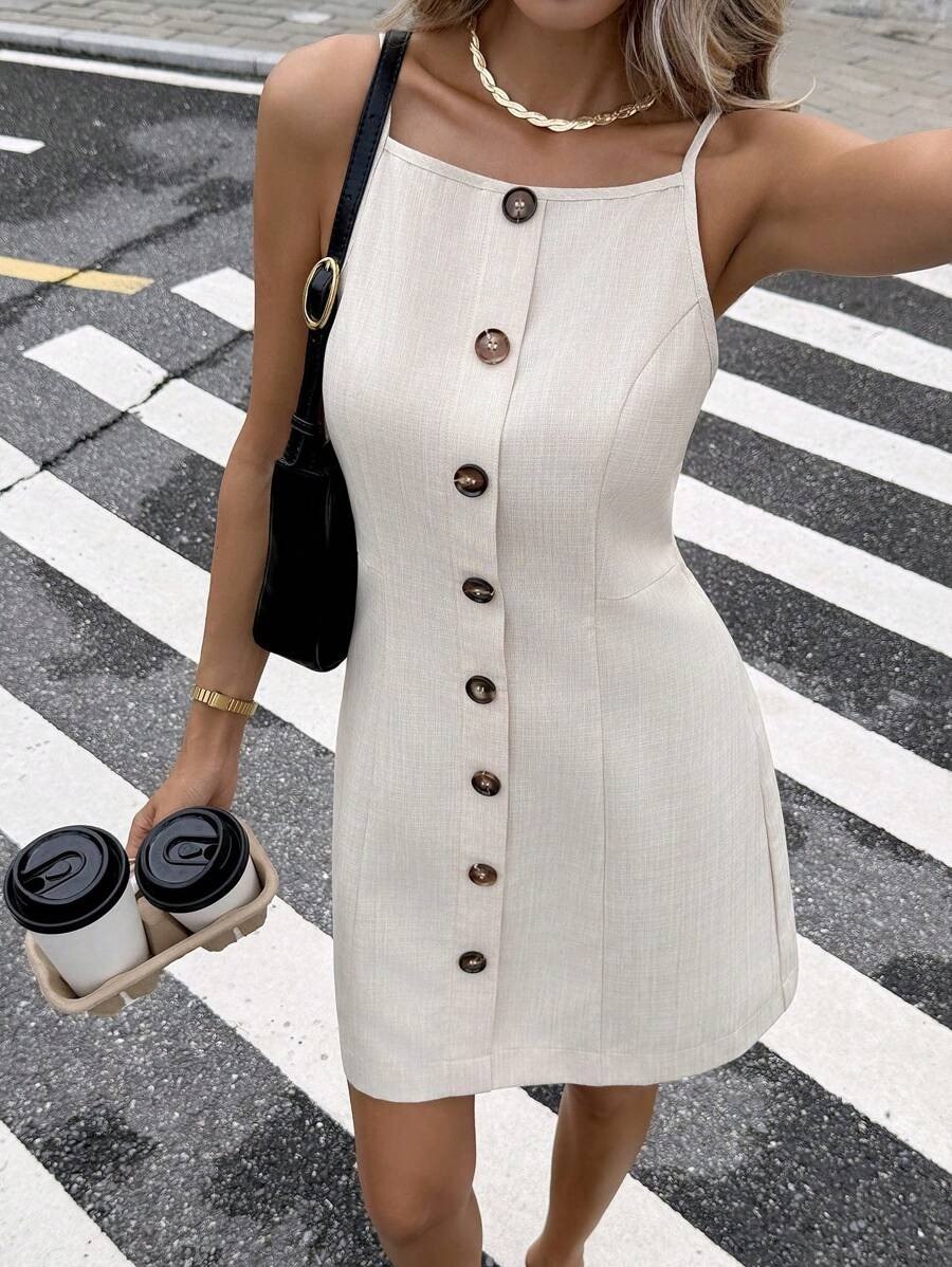 off white  Button-Front Cami Mini Dress