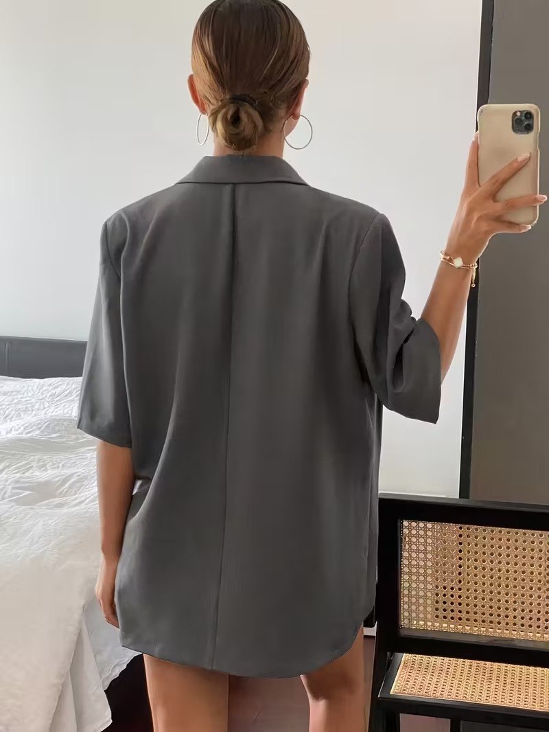 Grey Short-Sleeve Tailored Blazer